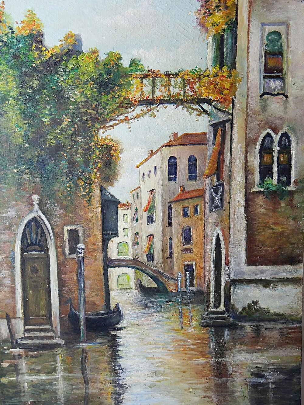 Venetian tableau oil on panel vintage/old canal and façades