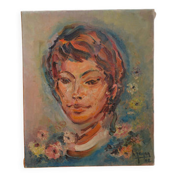 Portrait by Henri Zayan, HST painting, French school, mid-20th century.