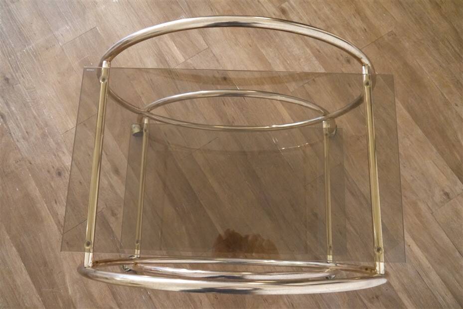 Glass and gold metal rolling trolley 1970