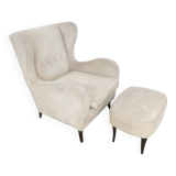 Ivory Lounge Chair with Ottoman in the Style of Gio Ponti, Italy