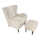 Ivory Lounge Chair with Ottoman in the Style of Gio Ponti, Italy