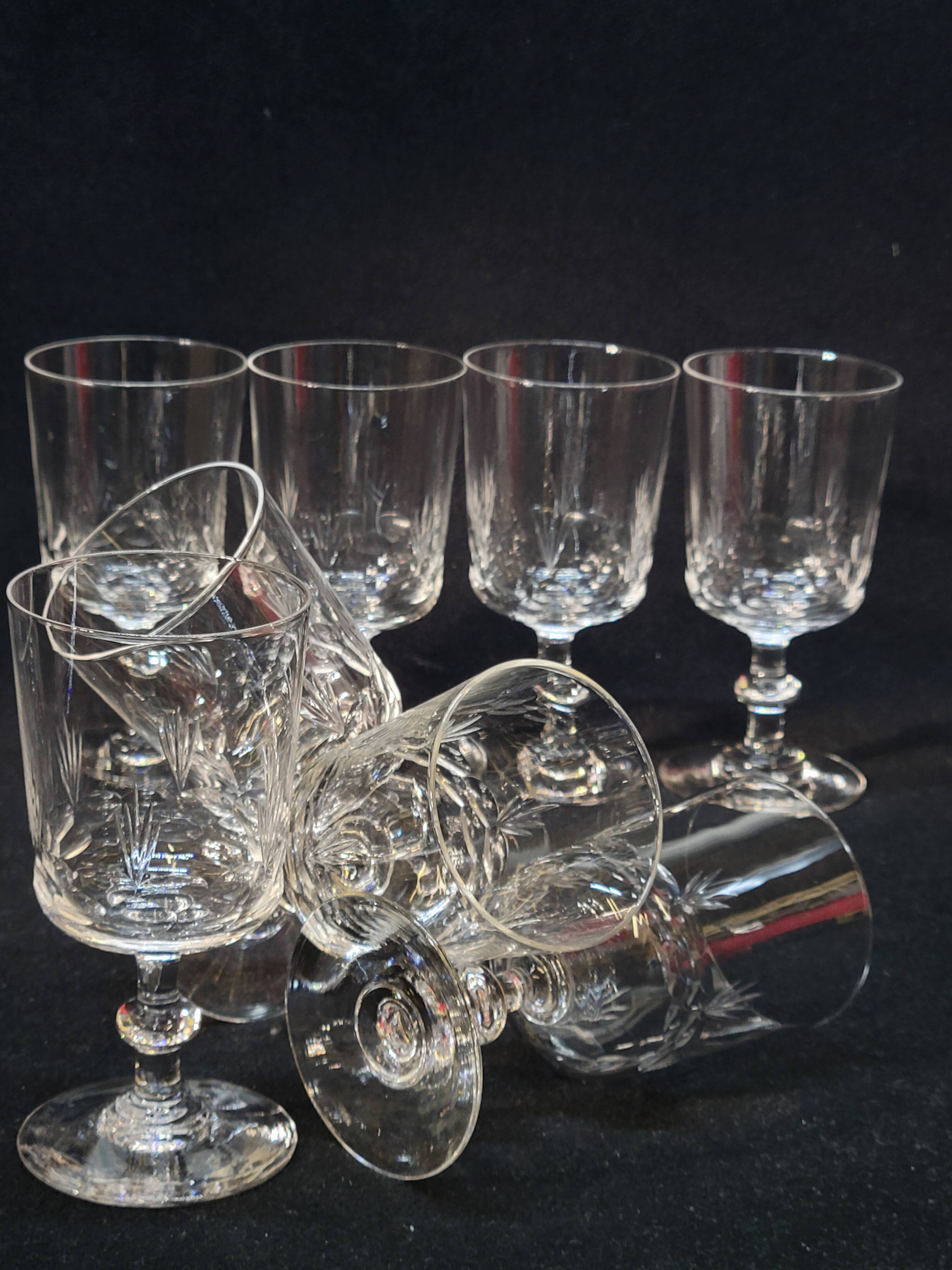 8 antique baccarat crystal wine glasses cut engraved 10742