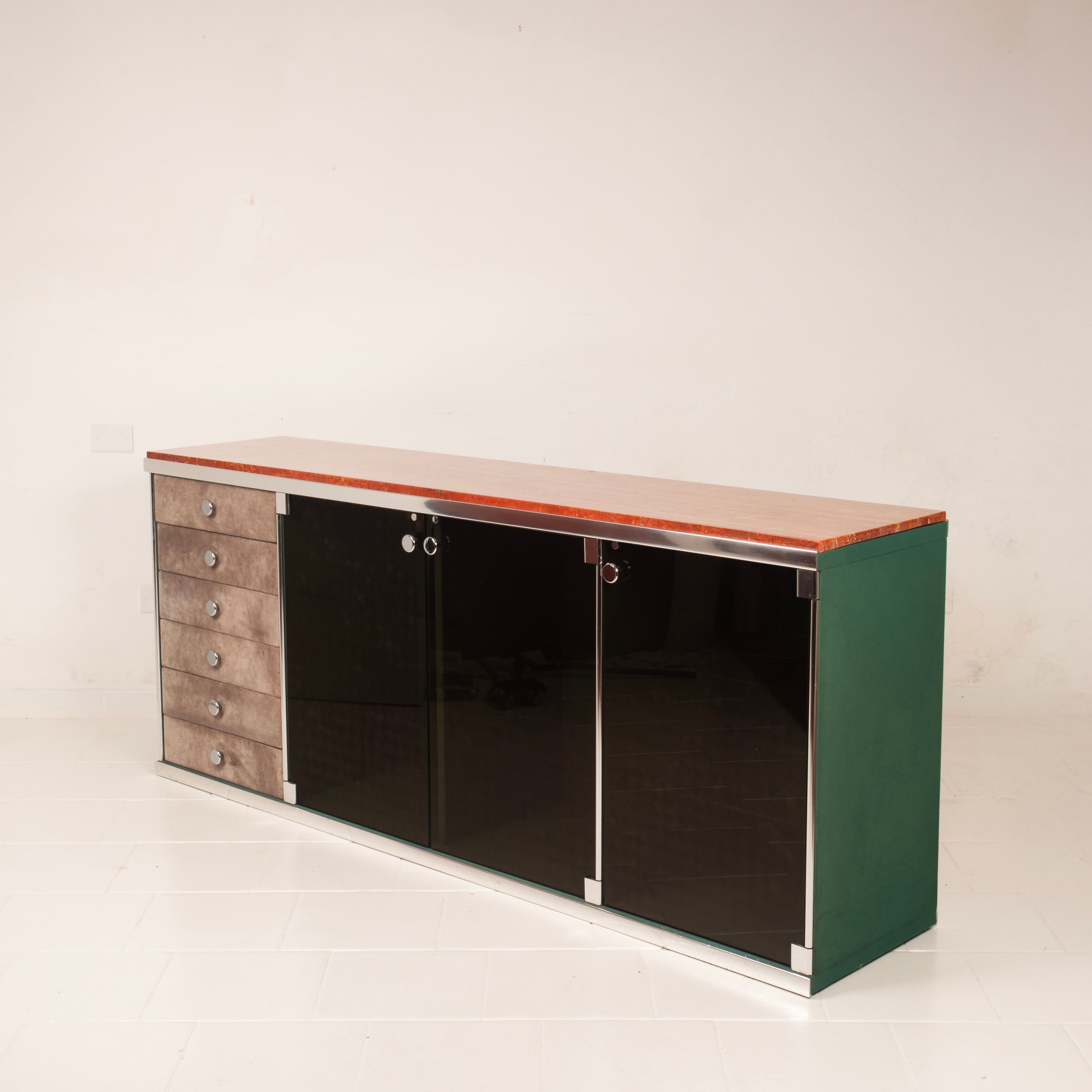 Guido Faleschini Astro Marble and Leather Sideboard for i4 Mariani 1979