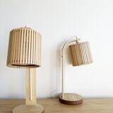 Pair of large Scandinavian lamps in natural wood.