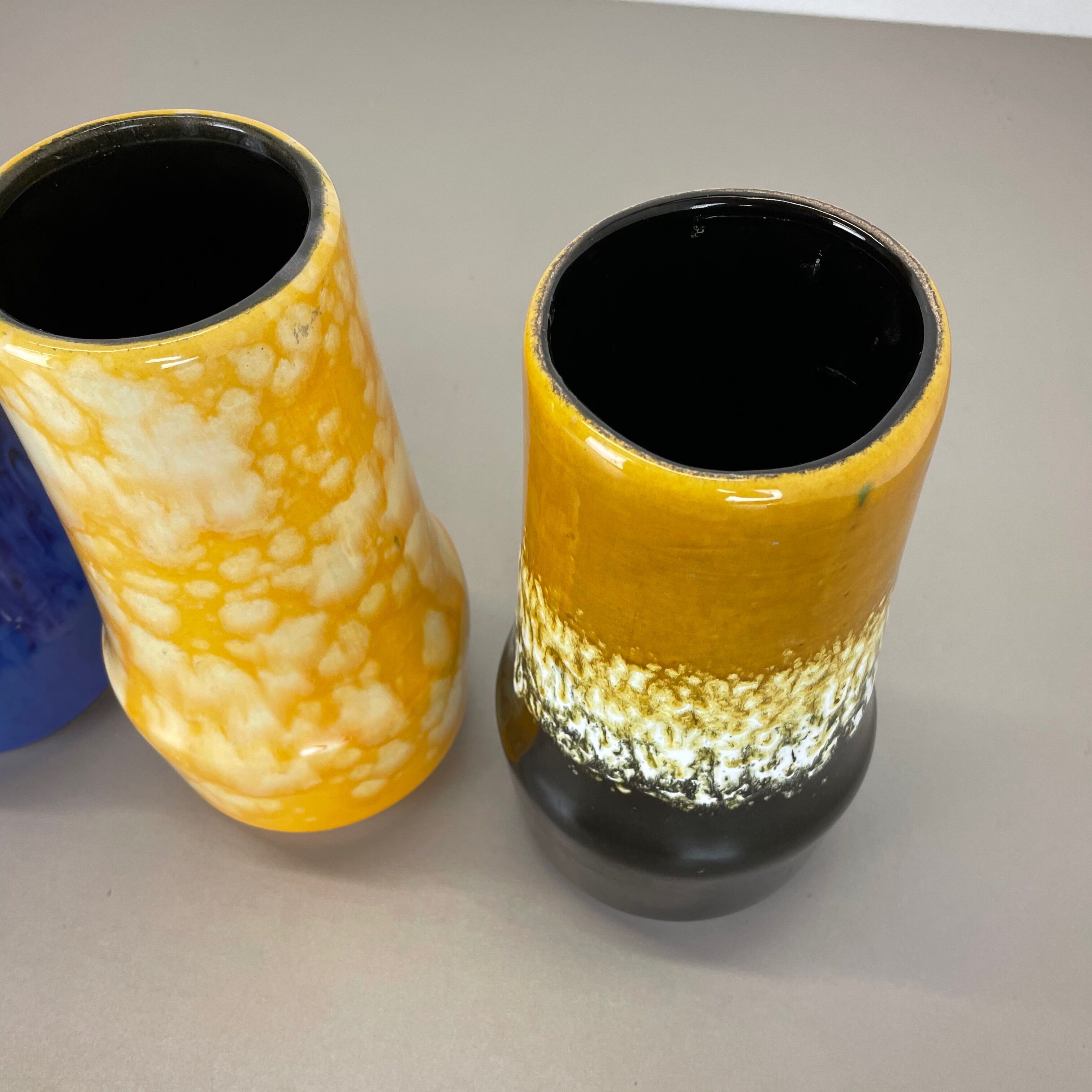 Set of Three Pottery Fat Lava "Supercolor" Vases Made by Scheurich Germany 1970s