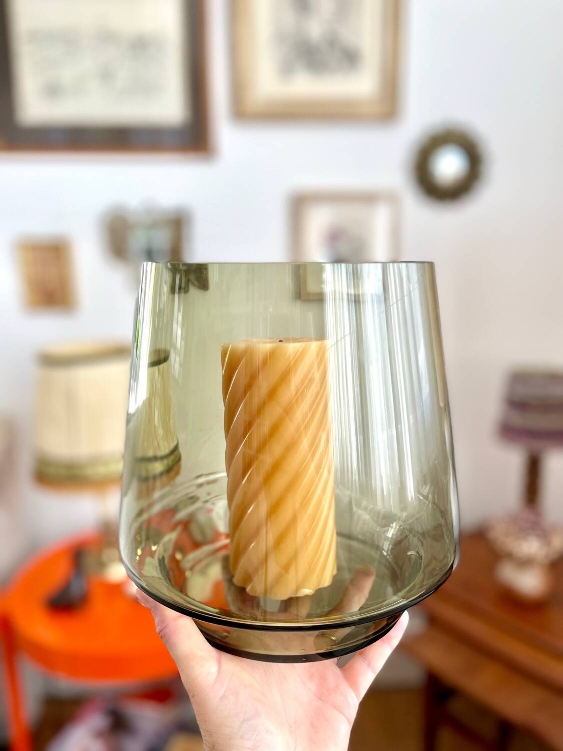 Vintage smoked glass vase/tealight holder