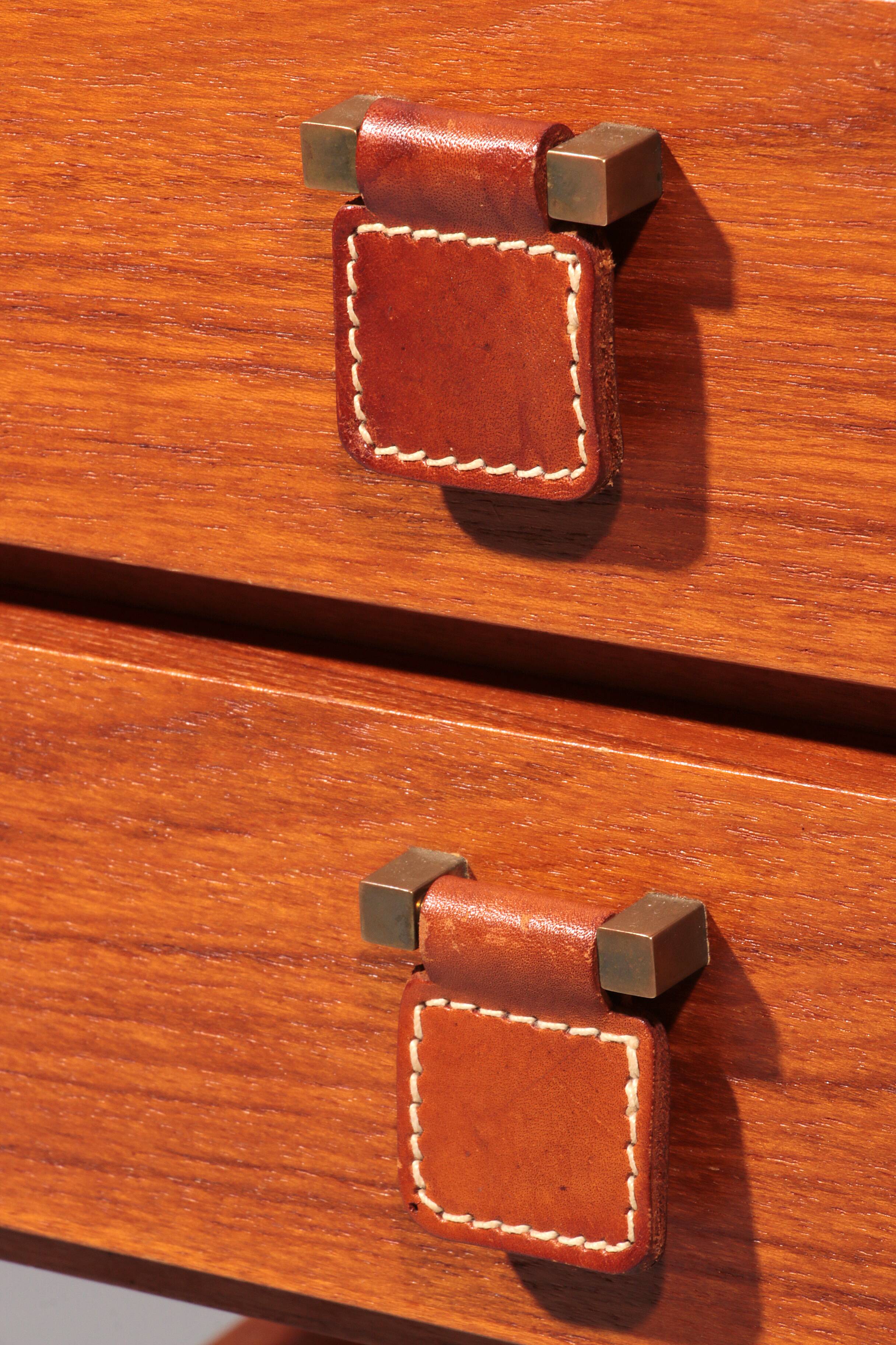 Vintage teak chest of drawers with leather handles by Fröseke Nybrofabrik