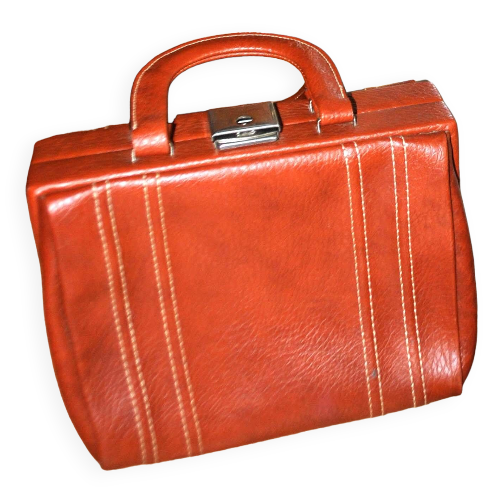 Vintage Valisette handbag 1940-1950 Orange-brown faux Skai Malette Vanity