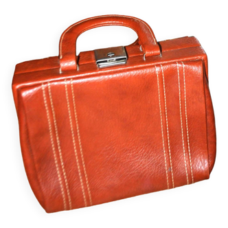 Vintage Valisette handbag 1940-1950 Orange-brown faux Skai Malette Vanity