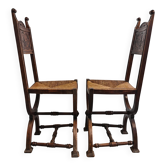 Paire de chaises néo-Renaissance en chêne avec assises en paille, 1910