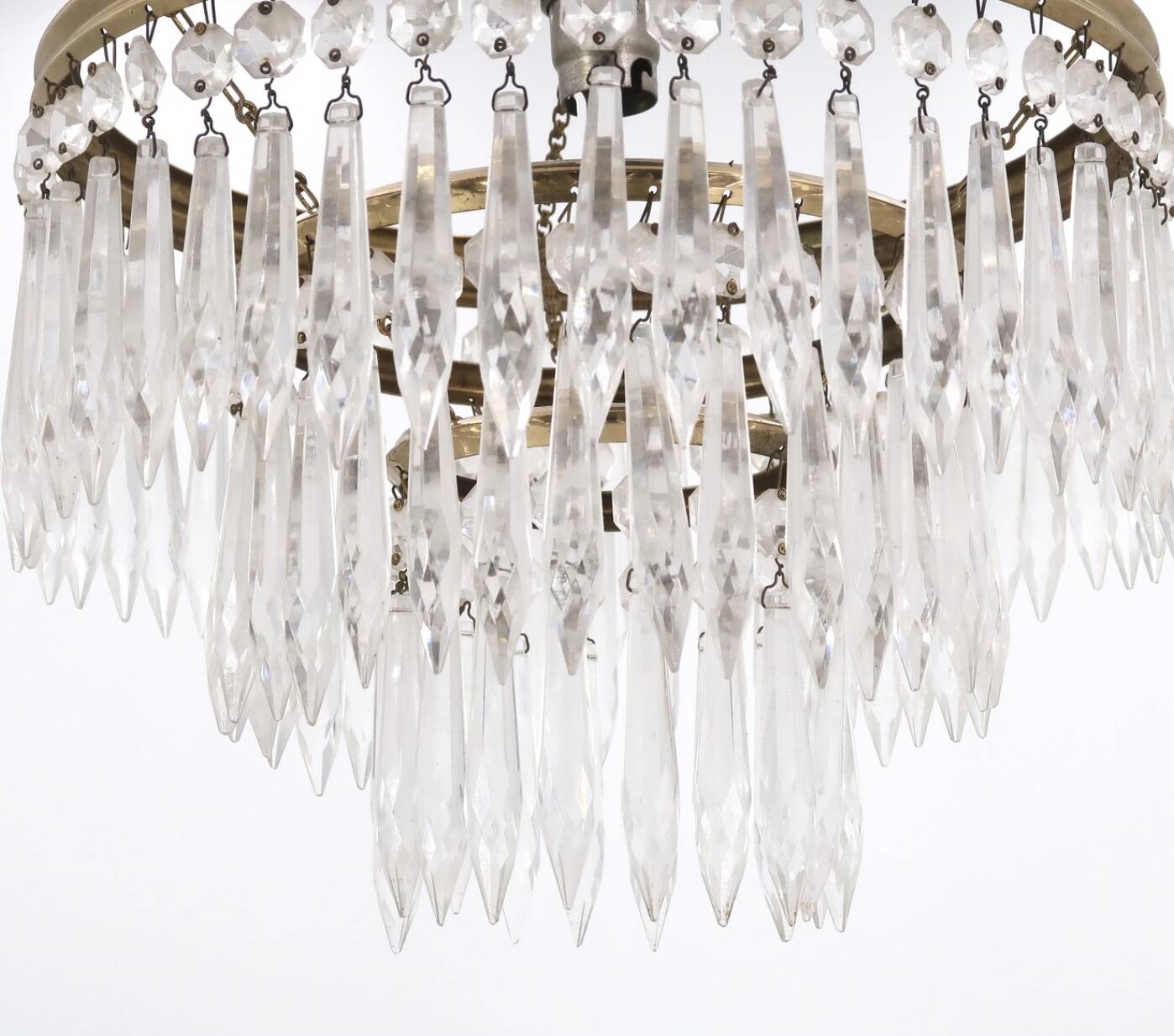 1930s crystal and brass tassel chandelier