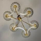 Venetian chandelier in colourless Murano glass and brass, circa 1940.
