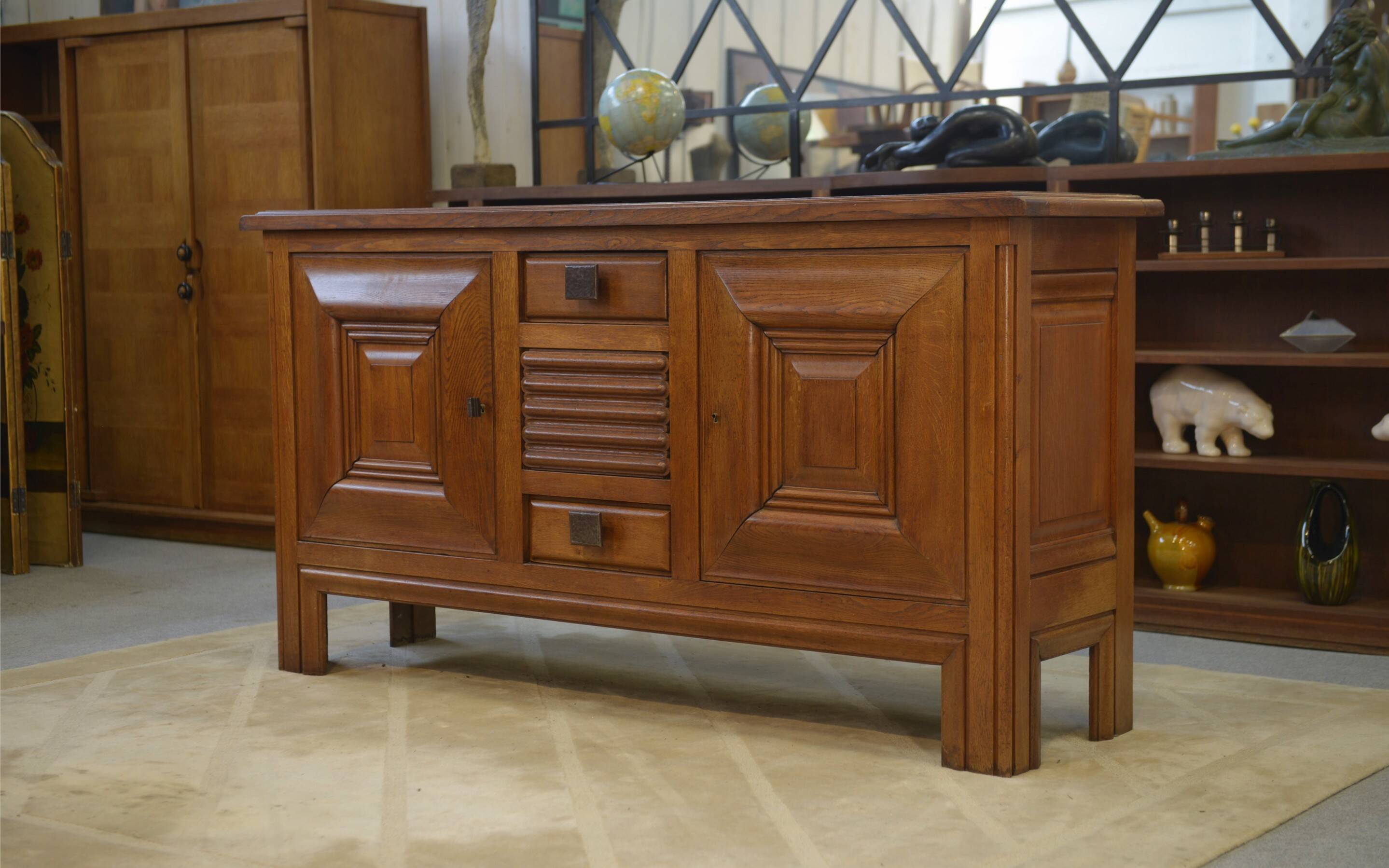 Oak and wrought iron sideboard signed by Charles Dudouyt, 1940s.