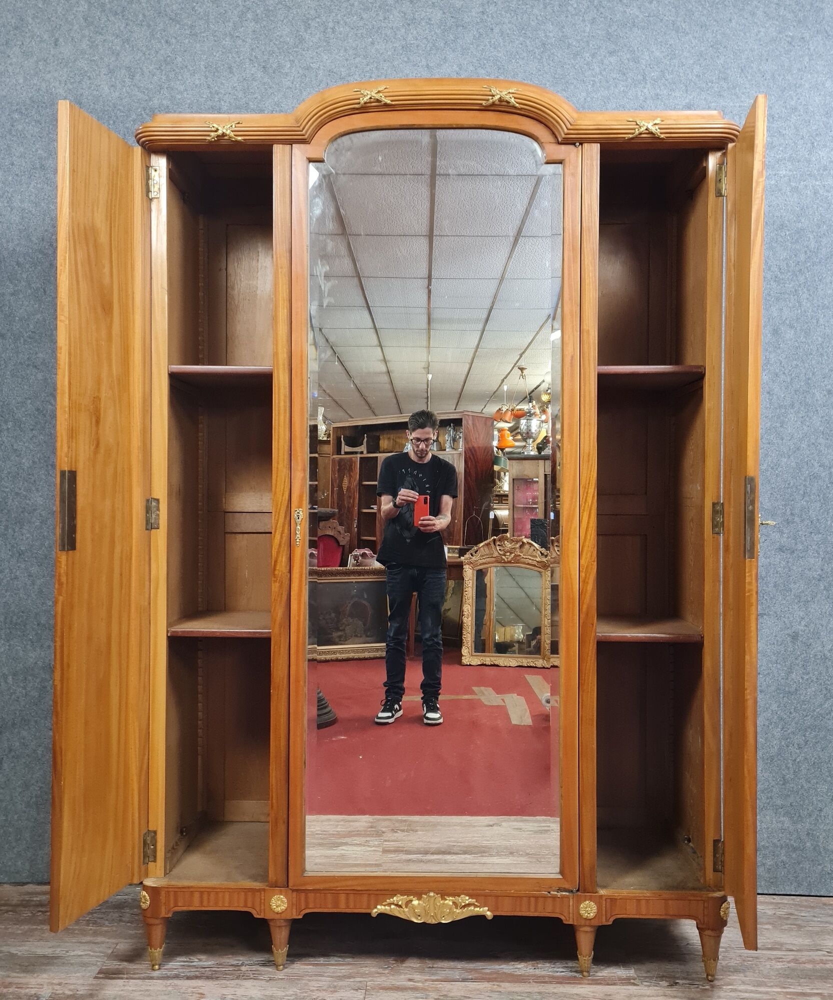 Louis XVI library cabinet in noble wood marquetry around 1850-1880