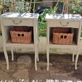 Set of two bedside tables in pearl gray painted wood 1960