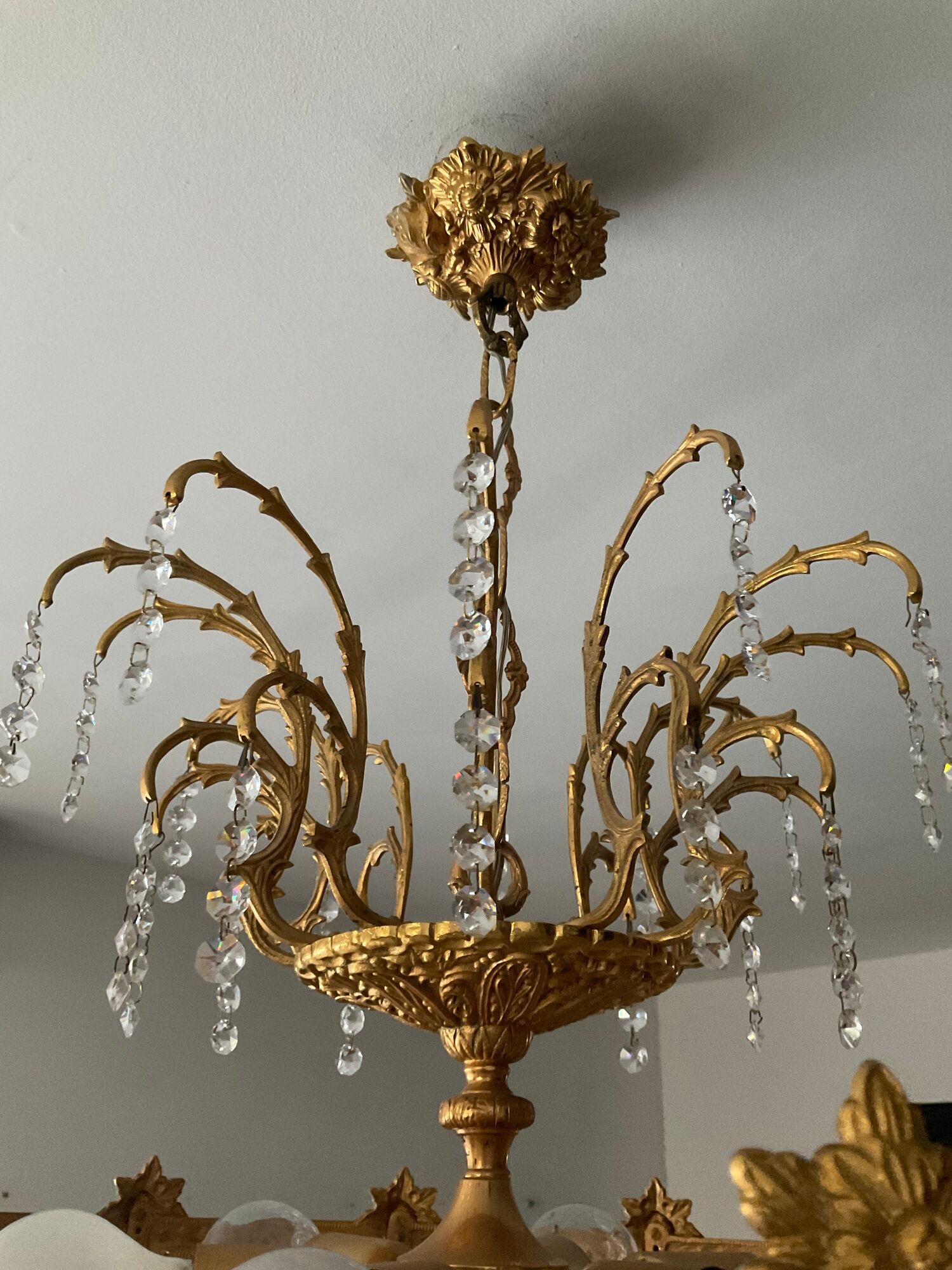 Old bronze waterfall chandelier with crystal tassels