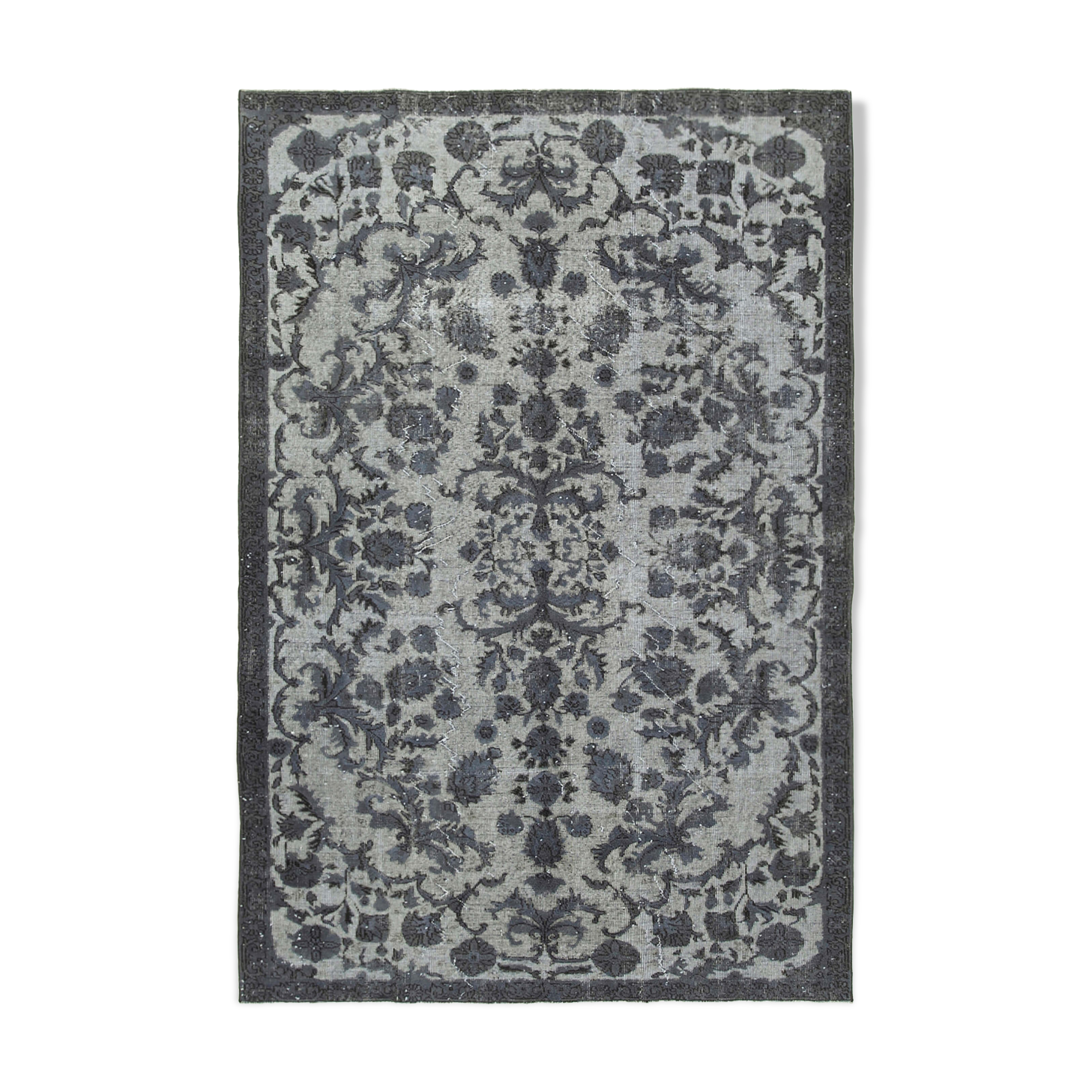 Hand-knotted rustic anatolian 1970s 190 cm x 277 cm grey rug