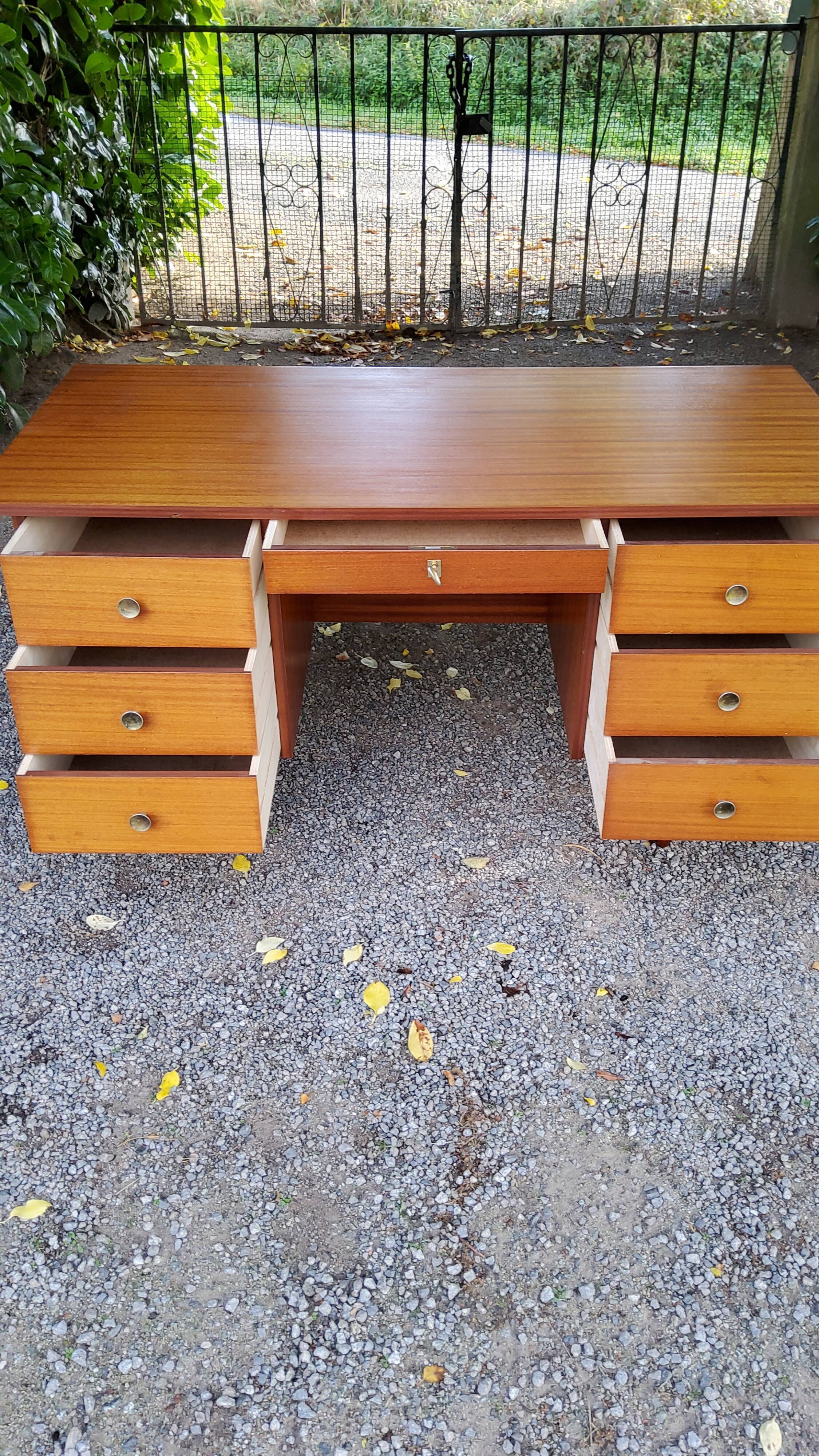 Scandinavian style mahogany 60s desk 7 drawers