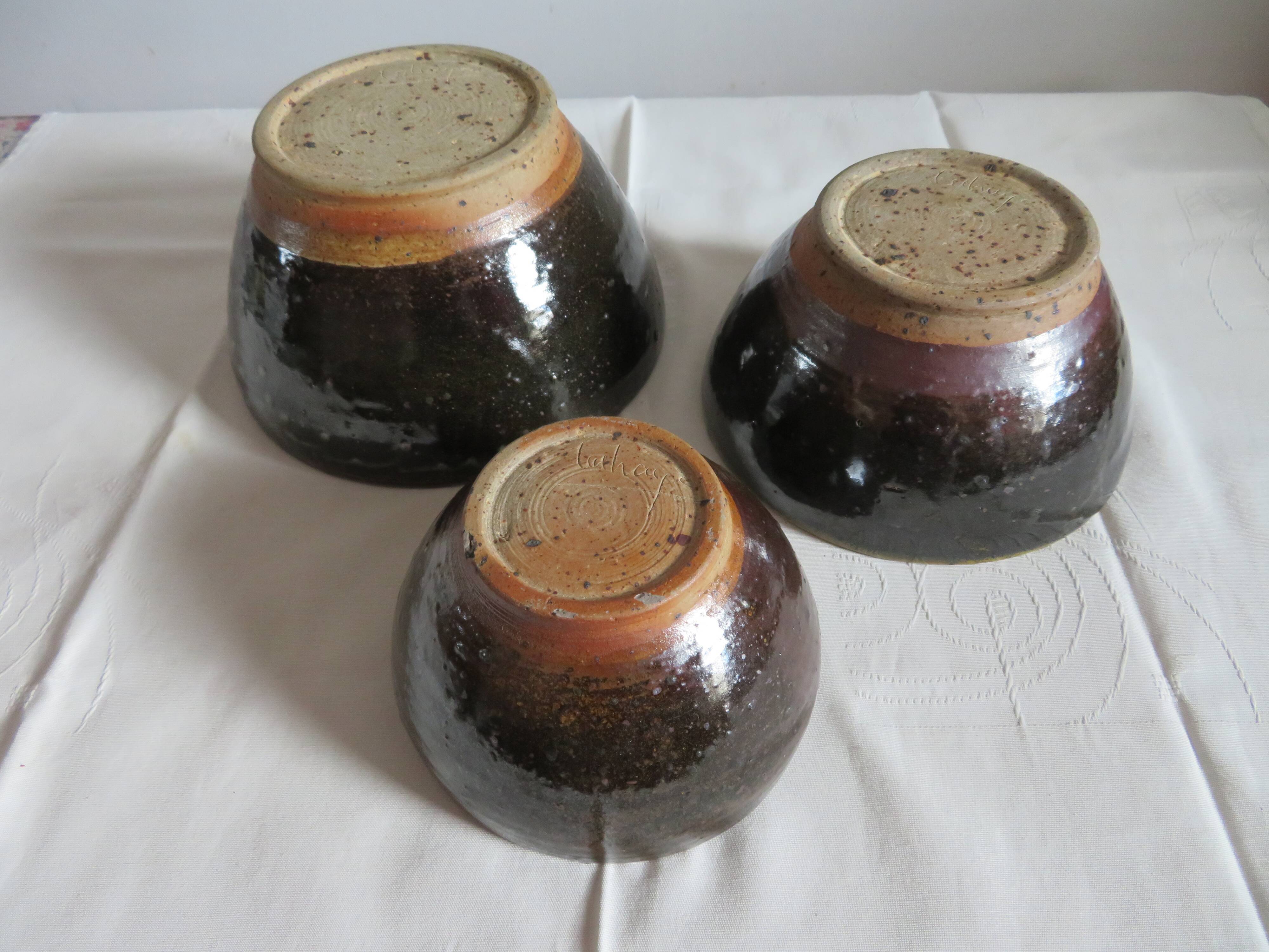Set of 3 vernissé sandstone bowls by a ceramic potter