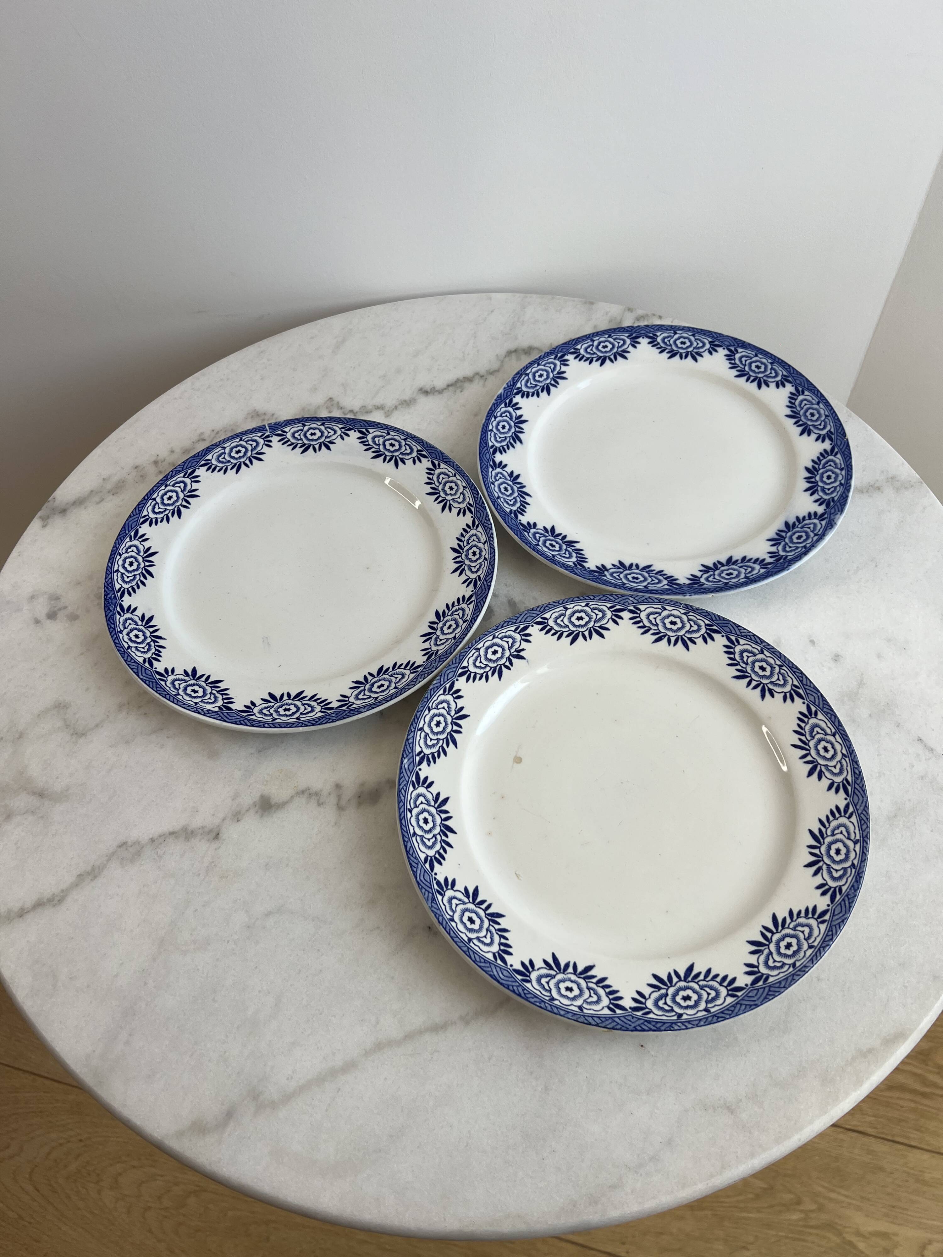 Ironstone set of 3 flat plates Sarreguemines and Digoin
