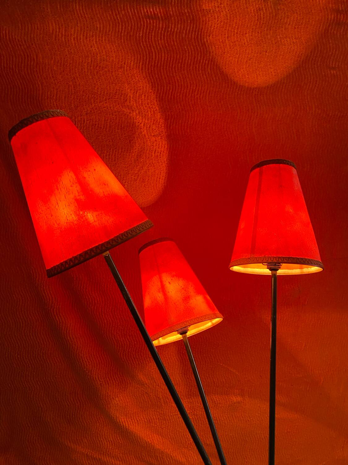 Vintage floor lamp 1950-1960 black metal with tripod base with 3 heads