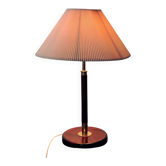 Lampe à Poser Vintage en Bois, Laiton & Cuir – Années 70
