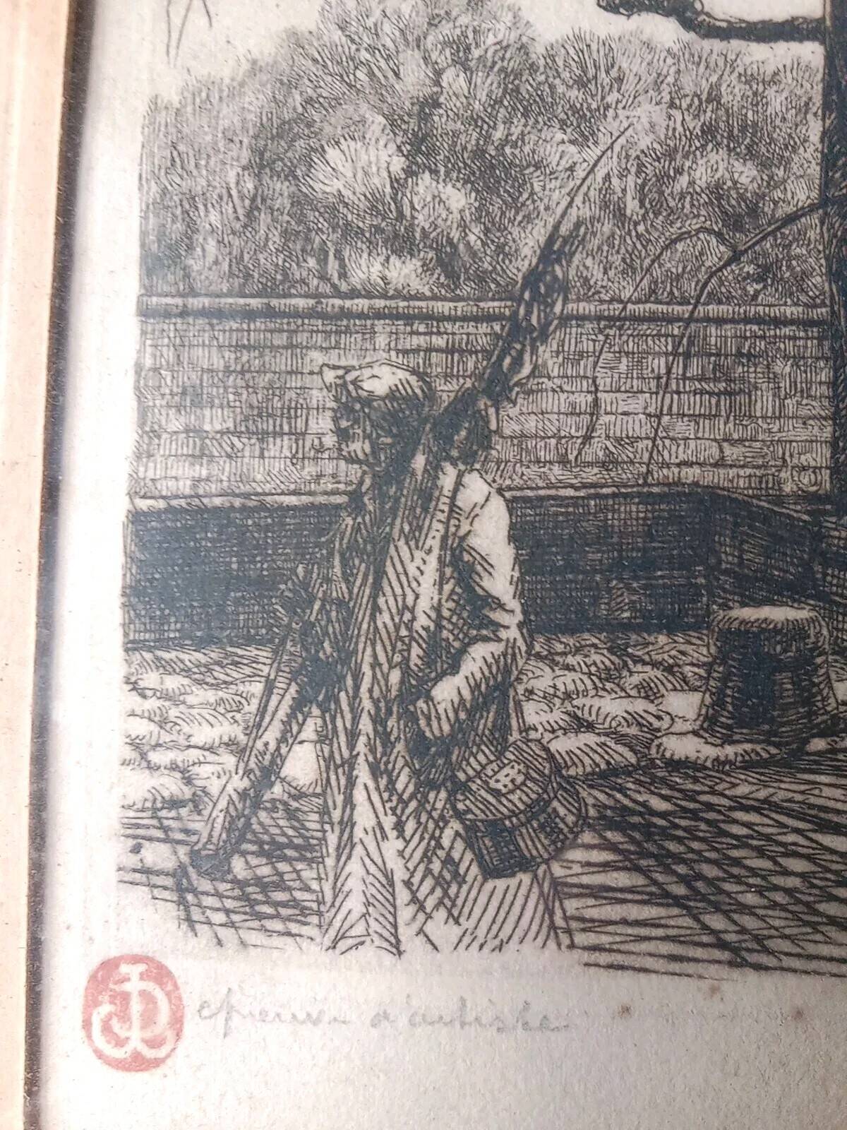 Paris Quai d'Orléans Etching Signed Jean Jules Dufour 1889 1973