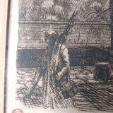 Paris Quai d'Orléans Etching Signed Jean Jules Dufour 1889 1973