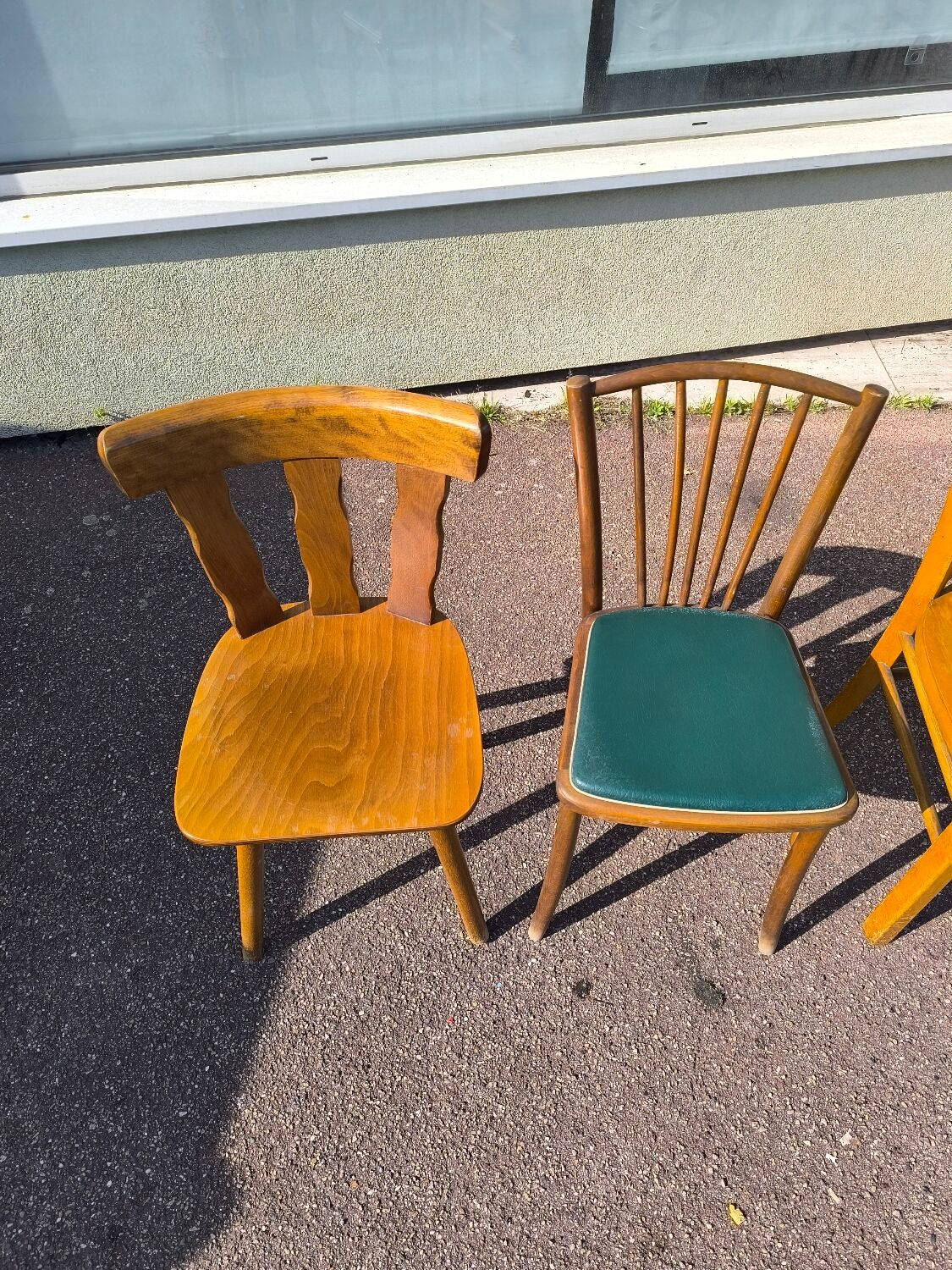 Set of 6 mismatched vintage wooden bistro chairs