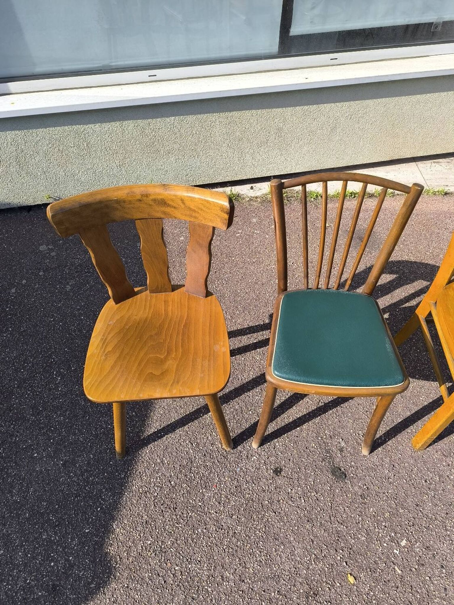 Set of 6 mismatched vintage wooden bistro chairs