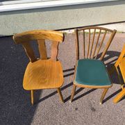 Set of 6 mismatched vintage wooden bistro chairs