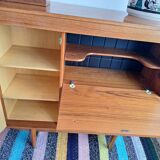 Enfilade vintage en teck, meuble secrétaire ancien, bar