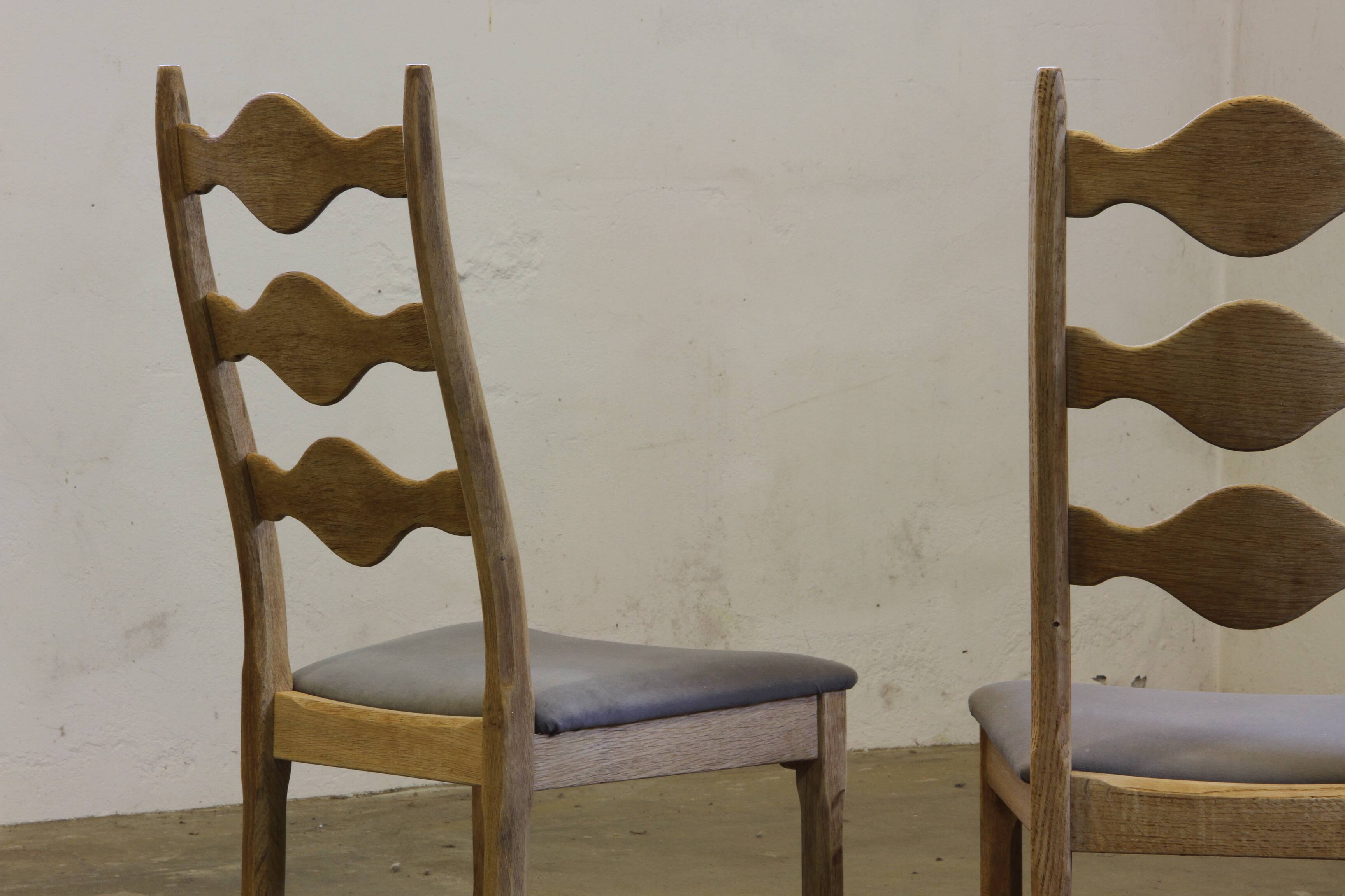 Chaises en chêne à dossier haut / échelle de style Henning Kjærnulf, années 1960, ensemble de 4