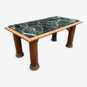 Coffee table in solid wood and green marble