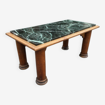 Table basse en bois massif et marbre vert