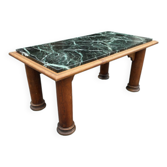 Coffee table in solid wood and green marble
