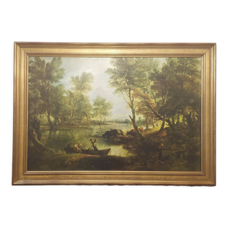 Oil on canvas by Thomas Gainsbourough, "view near king's bromley" (reproduction)