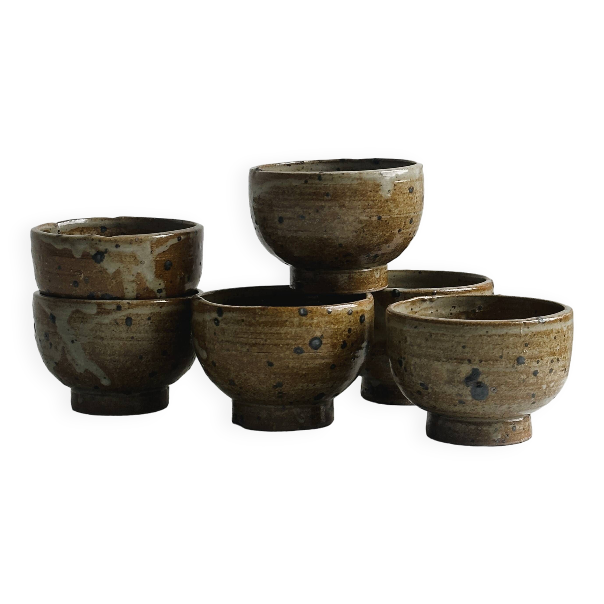 6 small artisanal pyrite sandstone cups.
