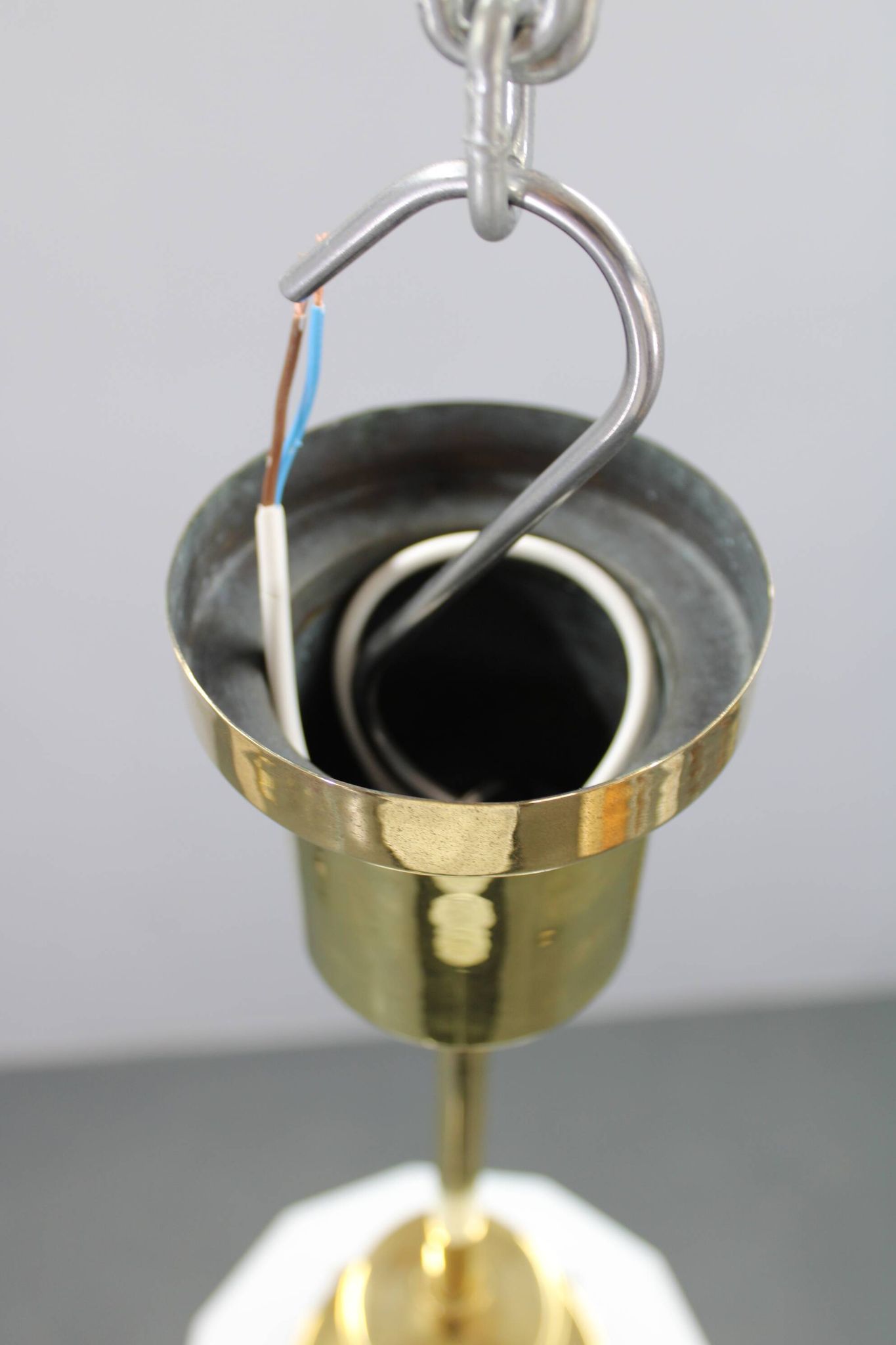 Art Deco brass and opaline glass pendant, Czechoslovakia, 1930s