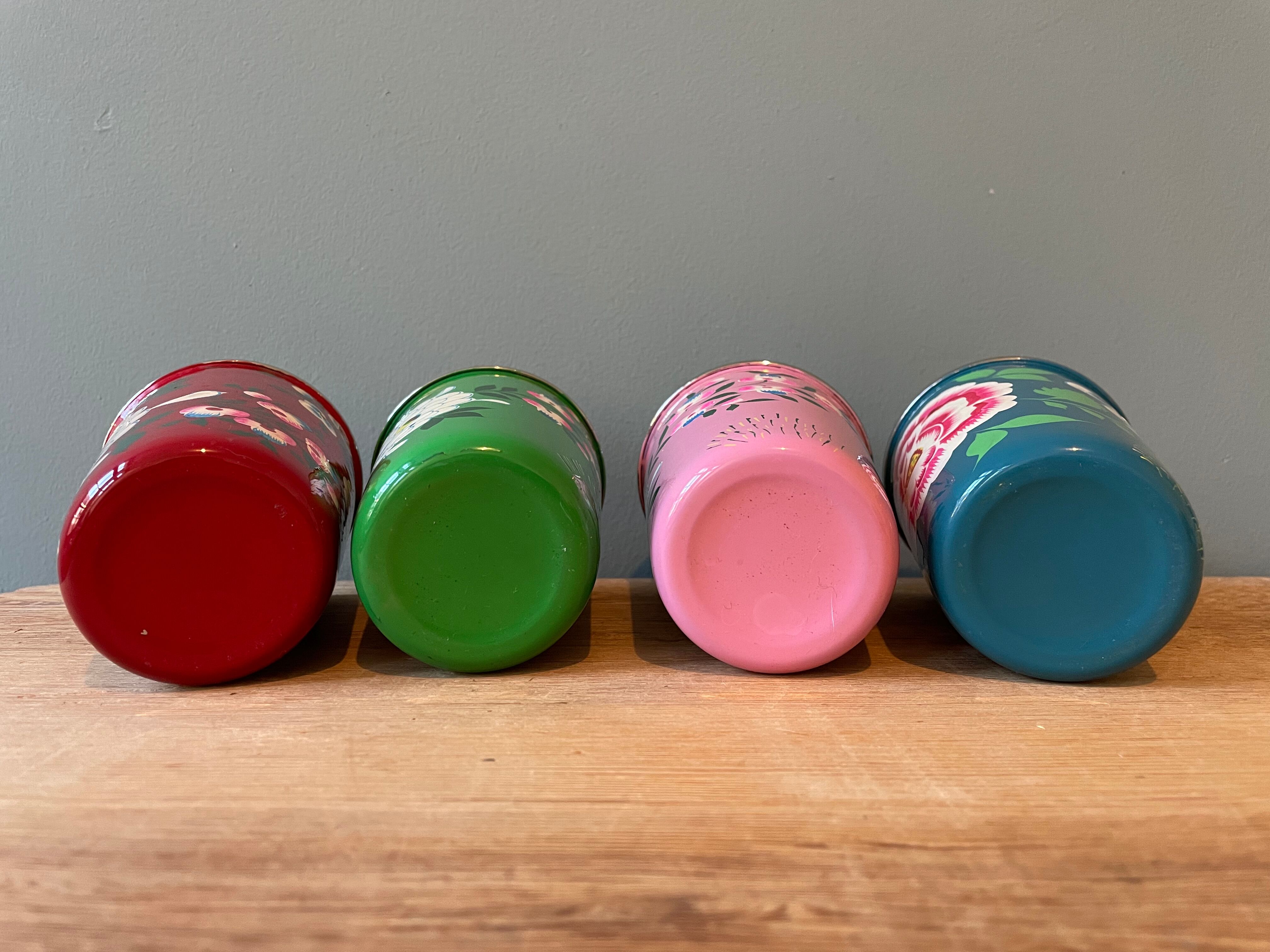 Set of 4 hand-painted stainless steel cups
