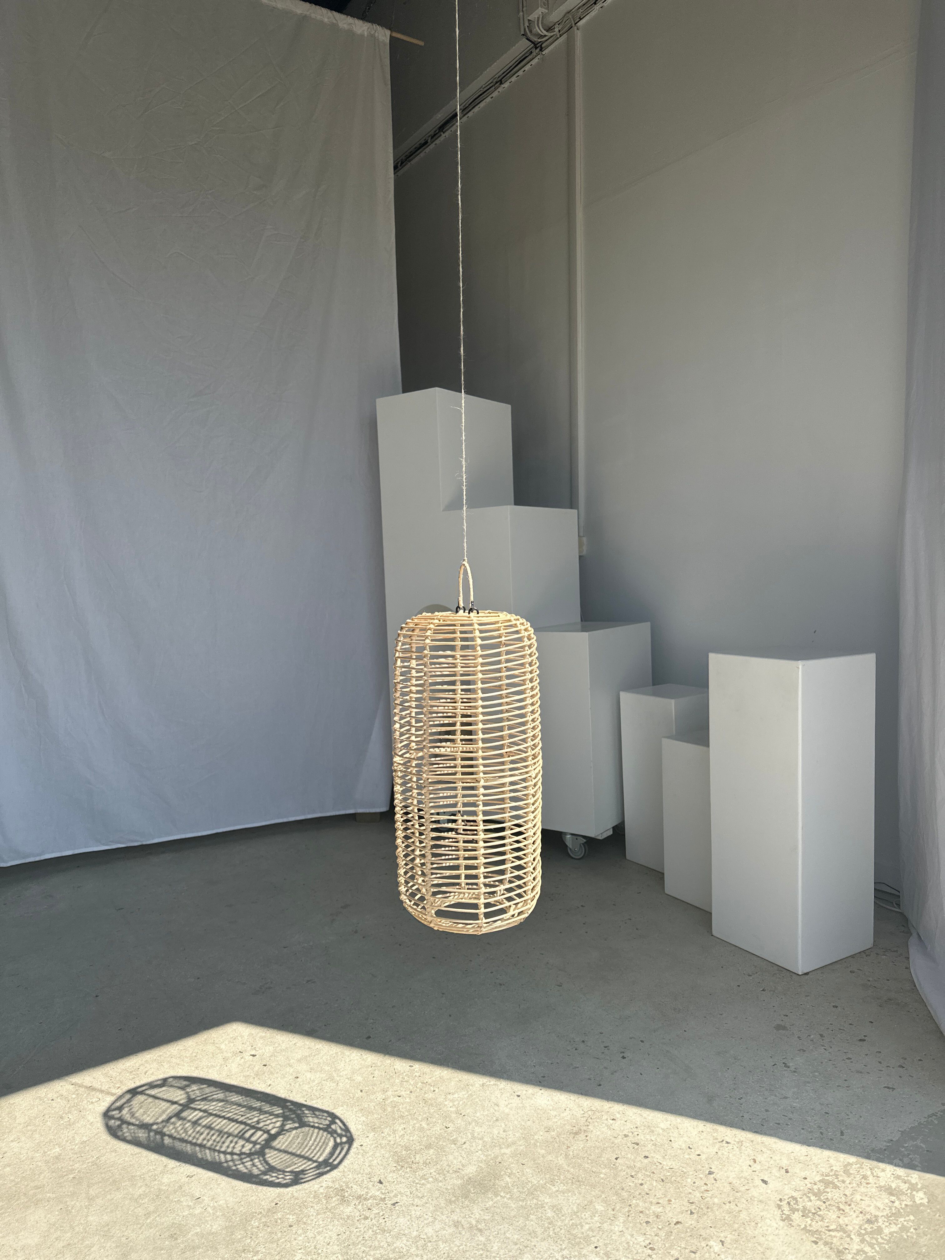 Large lantern-shaped rattan pendant lamp H50 D24