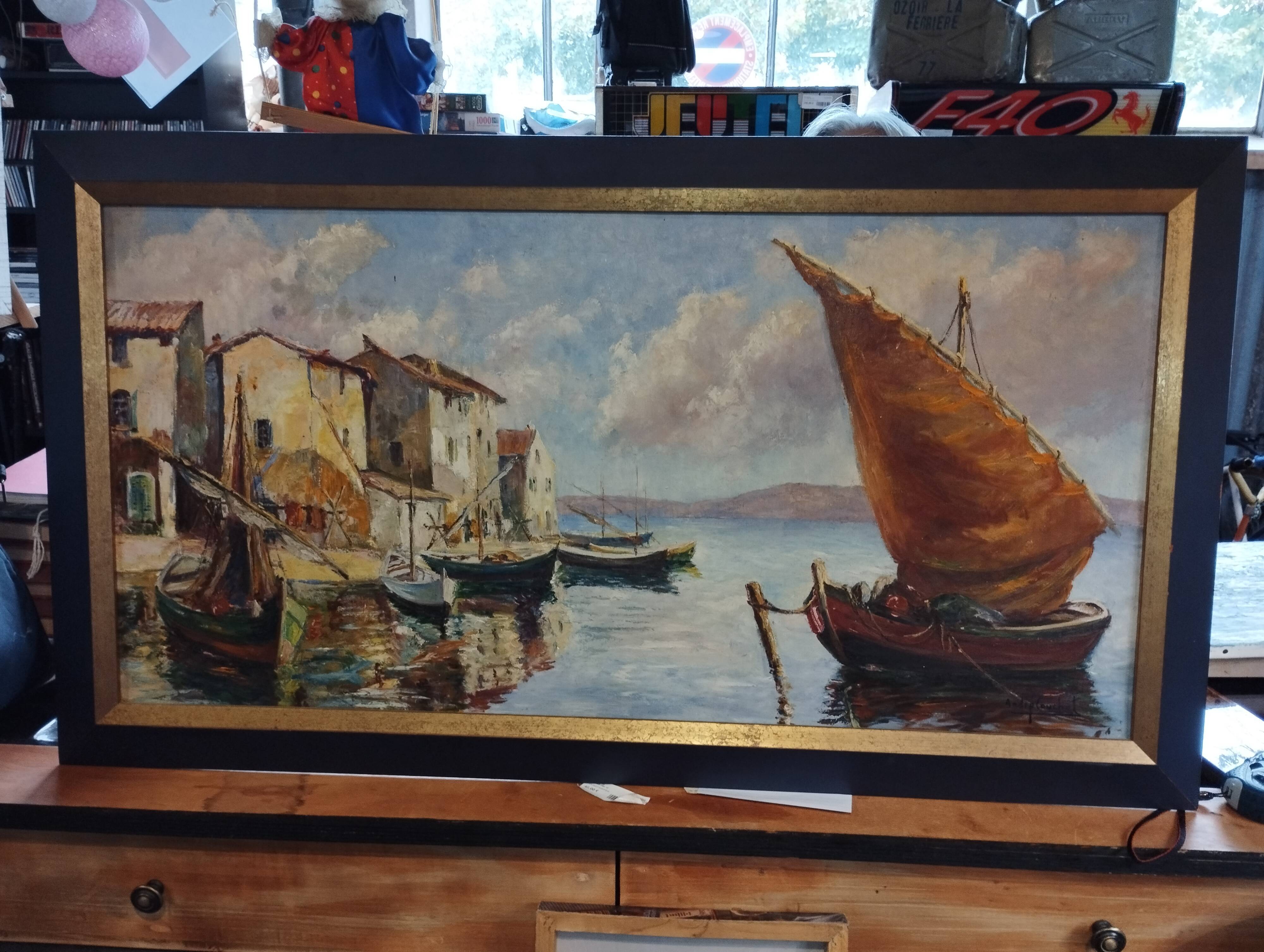 Les Martigues oil painting signed Andrée Couchet