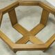 Unique hexagonal table 1977, smoked glass and oak, Swiss made.