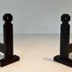 Pair of Minimalist Modernist Wrought Iron Chenets with Torch Holders in Nut Design