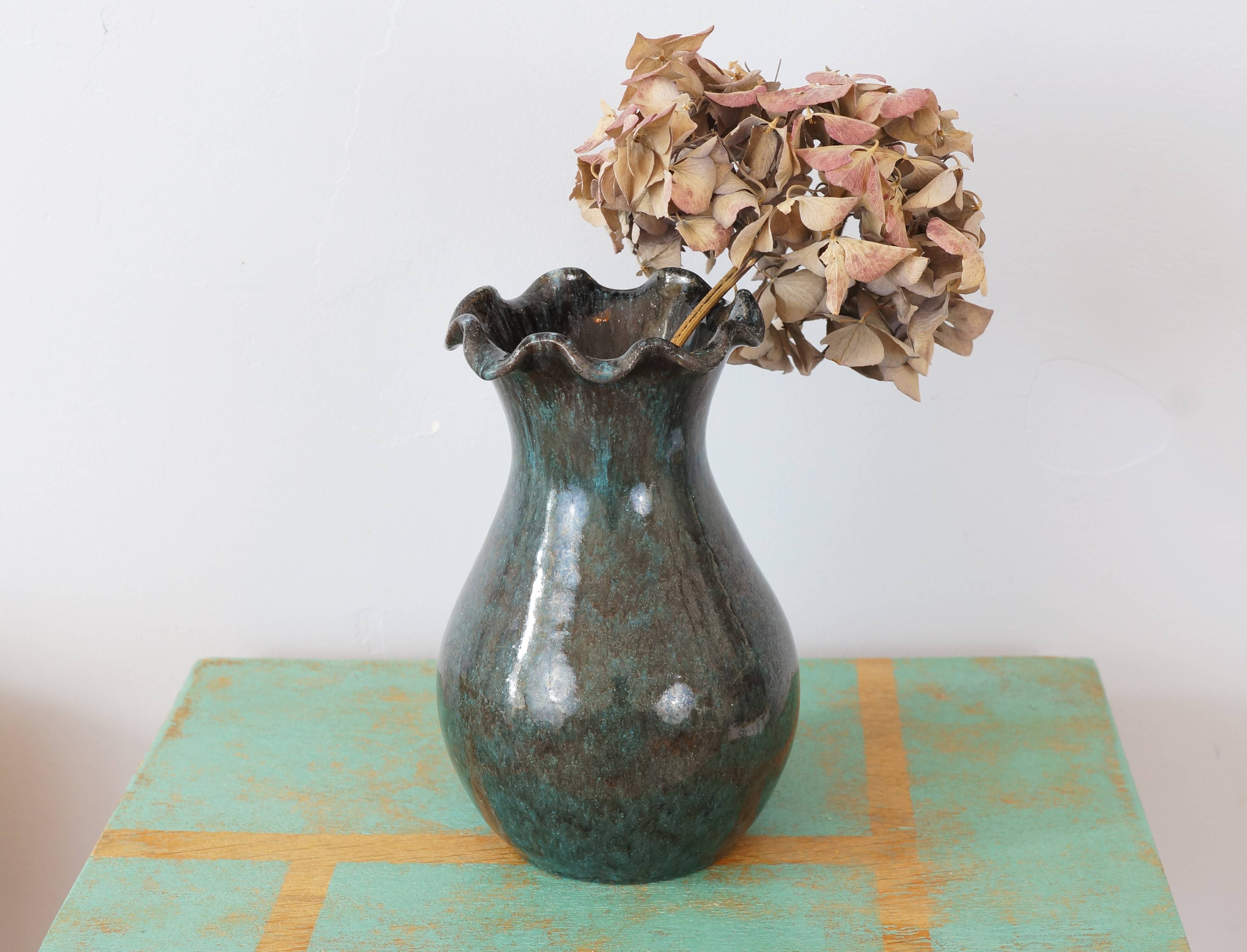 Blue grey Accolay vase in glazed ceramic, with hallmark