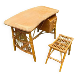 Vintage bamboo/rattan desk + stool
