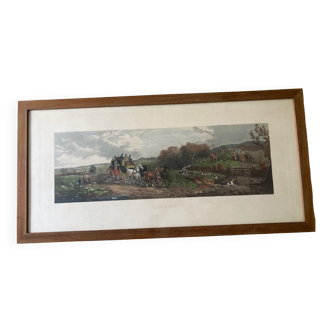 Antique engraving theme autumn and hunting hounds