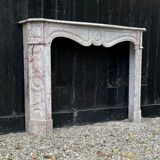 Louis XV Pompadour style fireplace in pink marble circa 1900