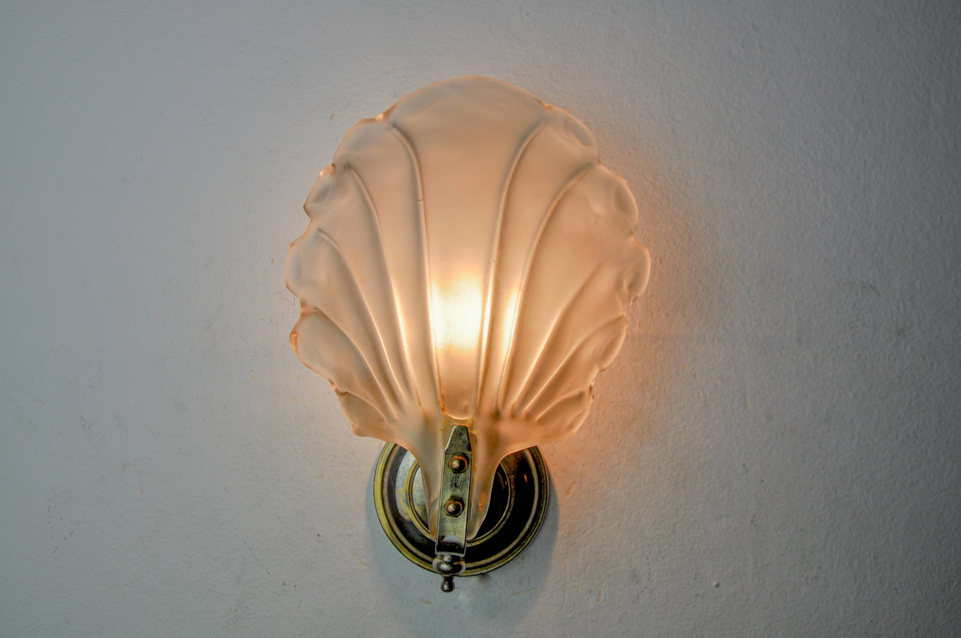 Shell wall lamp, murano glass, italy, 1970