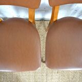 5 1960s Scandinavian style chairs in brown wood and skai, French handcrafted by Raincy